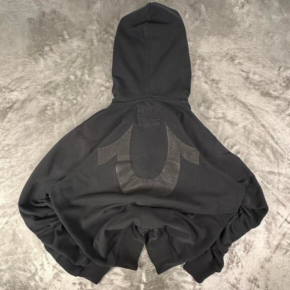 Distressed True Religion Black Horshoe Graphic Full-zip Hoodie Size Large - Picture 2 of 6